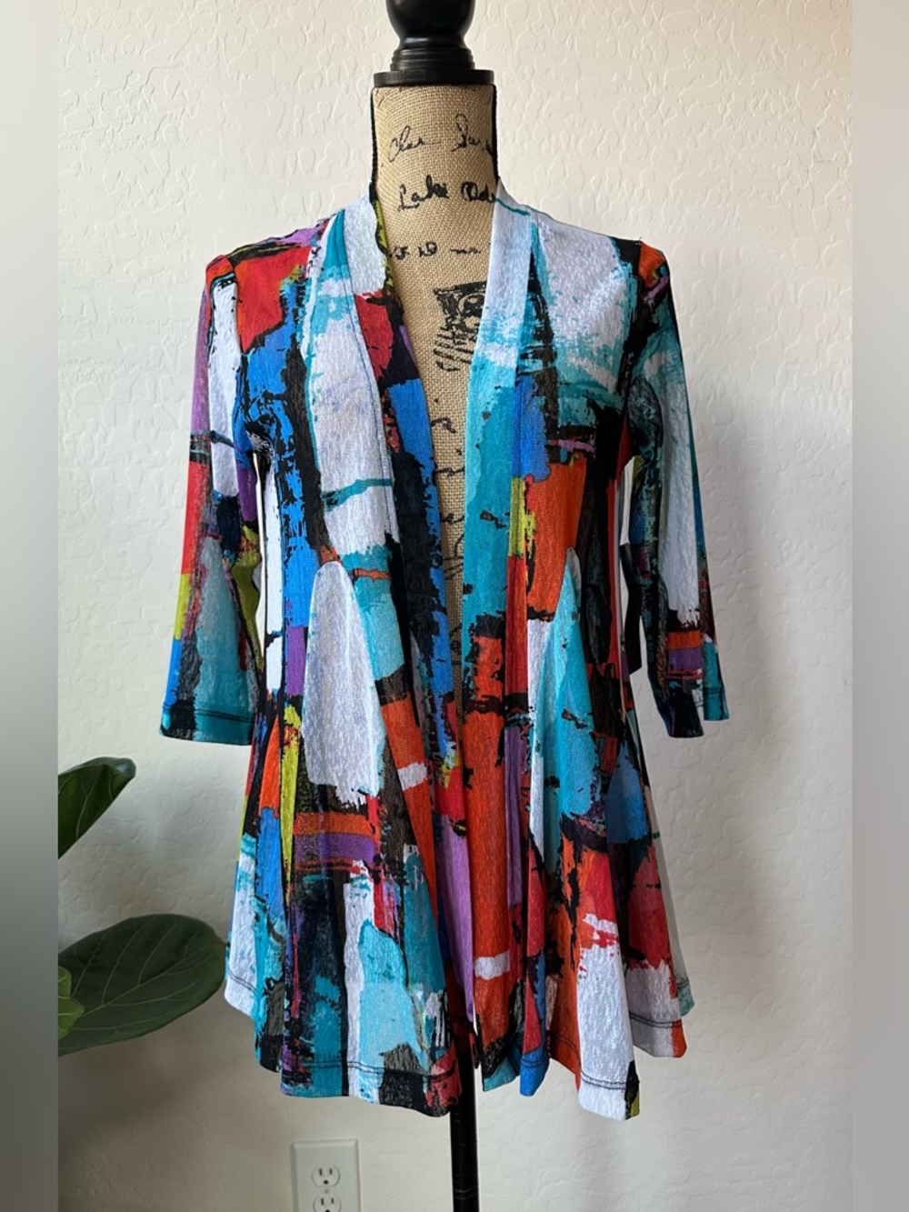 NWT Ali Miles Printed Mesh Open-Front Kimono Size PS